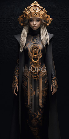 High Resolution: Ethereal woman with white braided hair wearing ornate golden headgear over her dark brown eyes download. | HRJPG.com
