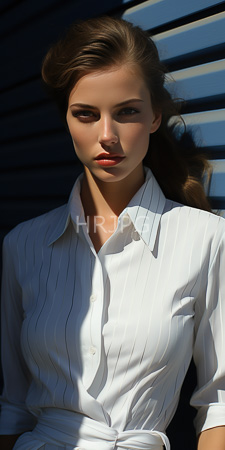 High Resolution: Attractive young woman with long wavy brown hair wearing a white button-up shirt download. | HRJPG.com