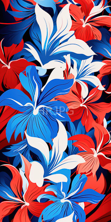 High Resolution: Abstract vibrant overlapping floral patterns in bold colors of blue red and white download. | HRJPG.com
