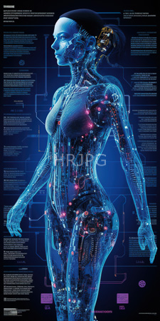High Resolution: Ethereal translucent female figure with visible internal mechanics and glowing pink circuitry download. | HRJPG.com