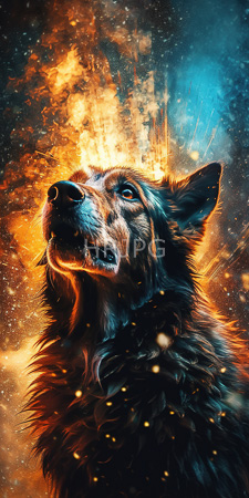High Resolution: Anthropomorphic wolf with detailed fur and a glowing orange and blue background download. | HRJPG.com