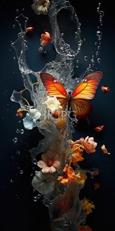 High Resolution: Orange and black butterfly with vivid translucent wings amidst swirling water droplets download. | HRJPG.com