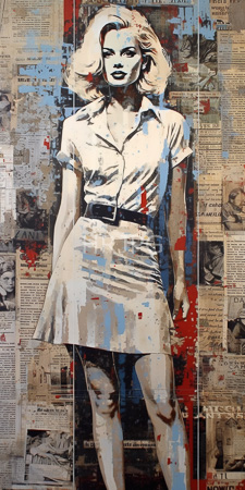 High Resolution: Street art of a blonde woman in a white short-sleeved blouse and knee-length skirt download. | HRJPG.com