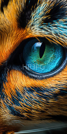 High Resolution: Close-up anthropomorphic animal's eye with vivid blue irises and intricate green and yellow patterns download. | HRJPG.com