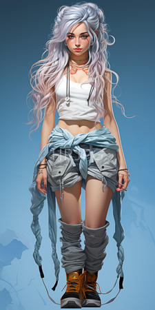 High Resolution: Attractive young woman with long white hair and fair skin wearing a cropped white tank top download. | HRJPG.com