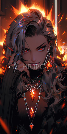 High Resolution: Alluring dark-skinned woman with long silver hair and glowing red eyes download. | HRJPG.com