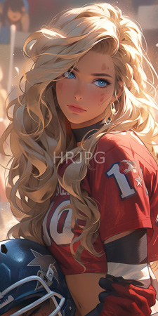 High Resolution: Attractive blonde-haired woman with blue eyes wearing red football jersey number "11" download. | HRJPG.com