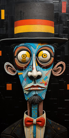 High Resolution: Abstract colorful mural of a surreal male figure with bright yellow eyes and blue-painted skin download. | HRJPG.com
