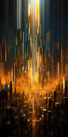 High Resolution: Abstract futuristic cityscape at night with vertical golden and blue light streaks download. | HRJPG.com