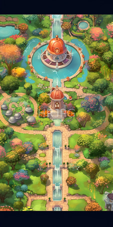 High Resolution: Aerial view of a vibrant garden featuring two central domed structures with red roofs download. | HRJPG.com