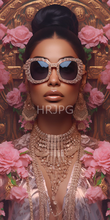 High Resolution: Elegant woman with dark skin wearing ornate gold jewelry and oversized sunglasses download. | HRJPG.com