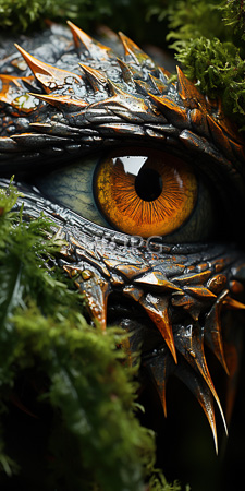 High Resolution: Intricately detailed realistic eye with vibrant orange and yellow hues surrounded by dark scales download. | HRJPG.com