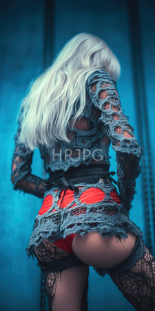 High Resolution: Attractive woman with long platinum blonde hair wearing a tattered gray lace top download. | HRJPG.com