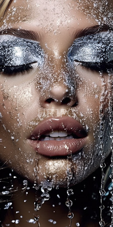 High Resolution: Attractive woman with closed eyes shimmering silver eyeshadow and wet skin download. | HRJPG.com