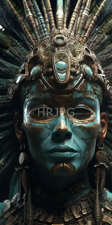 High Resolution: Intricately detailed blue-painted mask with gold accents and turquoise gem-like ornaments download. | HRJPG.com