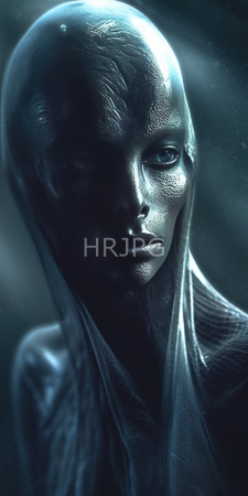 High Resolution: Alien with smooth shiny black skin and elongated head features resembling tentacles or hair download. | HRJPG.com