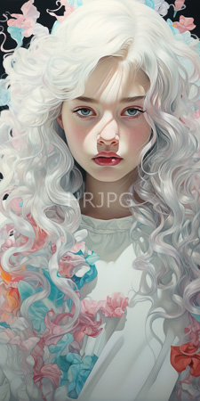 High Resolution: Ethereal young woman with long wavy white hair adorned in pastel flowers download. | HRJPG.com