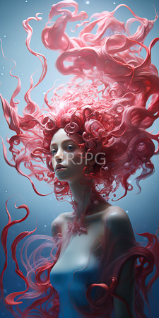 High Resolution: Ethereal light-skinned woman with flowing pink hair that swirls and floats download. | HRJPG.com