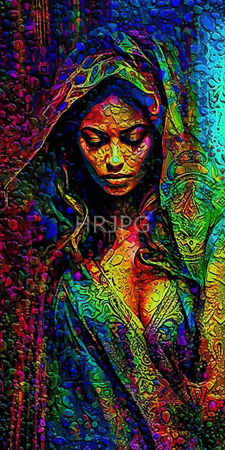 High Resolution: Abstract woman with closed eyes adorned in intricate patterns and vibrant colors download. | HRJPG.com