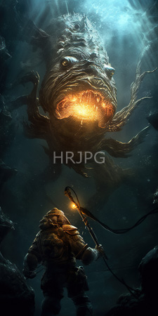 High Resolution: Eerie underwater scene with a menacing sea creature with its mouth open wide download. | HRJPG.com