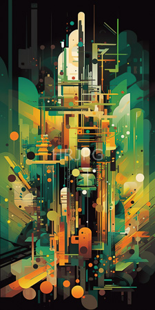High Resolution: Abstract vibrant overlapping geometric shapes and patterns in shades of green yellow orange download. | HRJPG.com