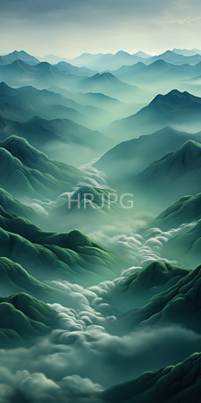 High Resolution: Misty green mountain range with layers of hills and valleys covered in soft white clouds download. | HRJPG.com