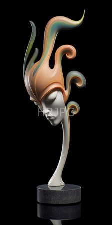 High Resolution: Abstract modern sculpture featuring a white human head with closed eyes topped by colorful flame-like forms download. | HRJPG.com