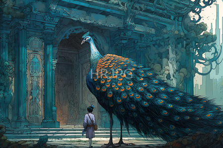 High Resolution: Ancient ornate temple with weathered stone columns and intricate carvings featuring a large peacock download. | HRJPG.com