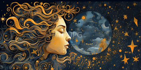 High Resolution: Ethereal golden-haired woman with closed eyes and serene expression in profile view download. | HRJPG.com