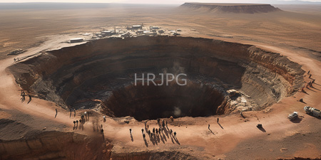 High Resolution: Enormous circular volcanic crater in a barren desert landscape with reddish-brown soil download. | HRJPG.com