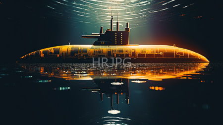 High Resolution: Illuminated yellow submarine floating in dark water with its reflection below download. | HRJPG.com