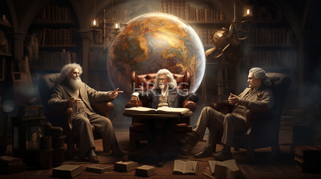 High Resolution: Three elderly men with white hair and beards in Victorian-style clothing seated around an ornate wooden table download. | HRJPG.com