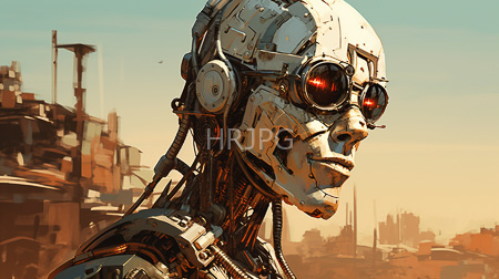 High Resolution: Anthropomorphic metallic robot with human-like features and skull-shaped headgear wearing red-tinted goggles download. | HRJPG.com
