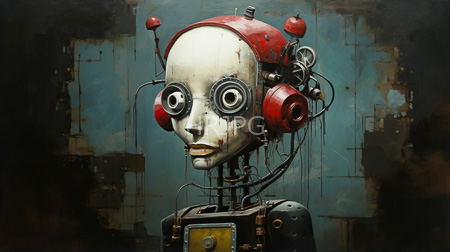 High Resolution: Eerie humanoid robot with pale skin and large circular eyes on its face download. | HRJPG.com