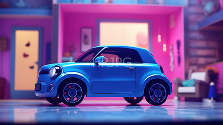 High Resolution: Electric blue Mini Cooper with sleek modern design parked in front of a brightly lit pink room download. | HRJPG.com