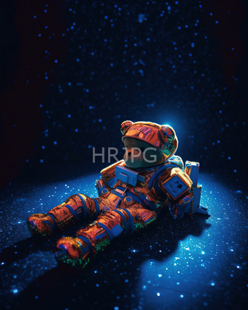 High Resolution: Adorable stuffed bear in vibrant orange and blue astronaut suit complete with helmet featuring small ears download. | HRJPG.com