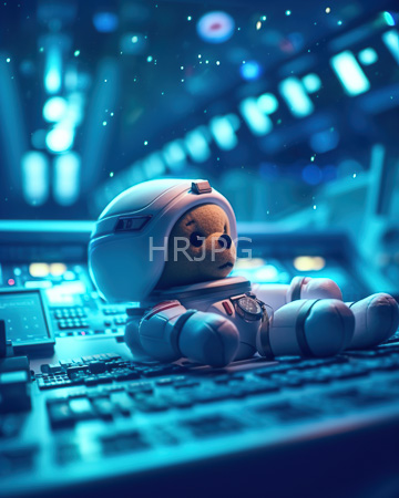 High Resolution: Adorable plush teddy bear in white astronaut suit complete with helmet and gloves sitting on futuristic control panels download. | HRJPG.com