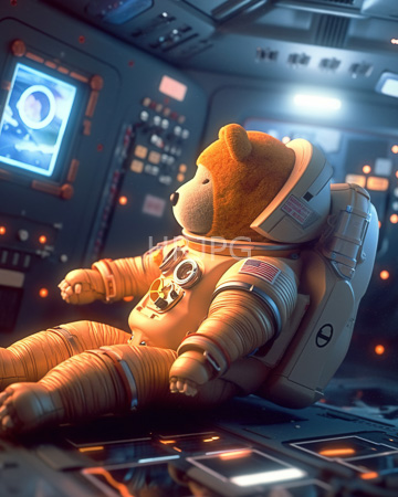 High Resolution: Anthropomorphic brown bear in a detailed realistic astronaut suit with American flag patch and number 9 download. | HRJPG.com