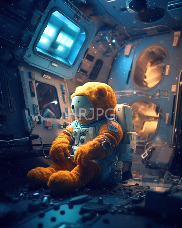 High Resolution: Orange plush teddy bear dressed in realistic astronaut gear with life support systems and American flag patch download. | HRJPG.com