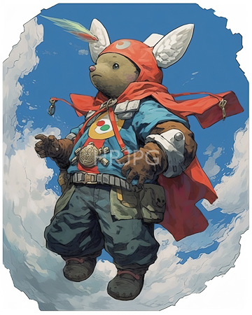 High Resolution: Anthropomorphic bear wearing medieval adventurer attire including red hood with white rabbit ears download. | HRJPG.com