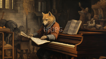 High Resolution: Anthropomorphic fox with orange fur wearing medieval-style brown clothing while playing piano download. | HRJPG.com