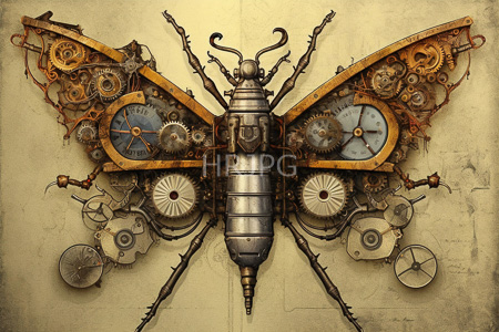 High Resolution: Intricately designed metallic butterfly featuring gears and clockwork mechanisms in its wings download. | HRJPG.com