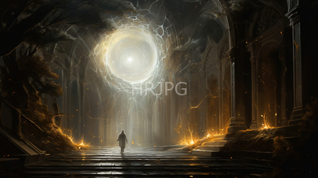 High Resolution: Eerie dark cathedral with towering arches and columns illuminated by glowing orange embers download. | HRJPG.com