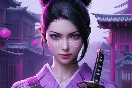 High Resolution: Anime-style young woman with pale skin wearing traditional Japanese attire holding a sheathed katana download. | HRJPG.com