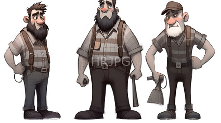 High Resolution: Three anthropomorphic bearded men with grey skin and brown hair in vintage work attire download. | HRJPG.com