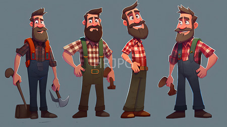 High Resolution: Four bearded brown-haired men with varying expressions and outfits against gray background download. | HRJPG.com