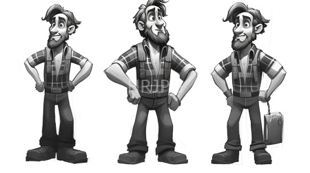 High Resolution: Three cartoon bearded men with similar appearances standing in front view against white background download. | HRJPG.com
