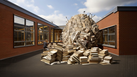 High Resolution: Outdoor courtyard featuring a massive spherical sculpture made entirely from stacked books in various sizes download. | HRJPG.com