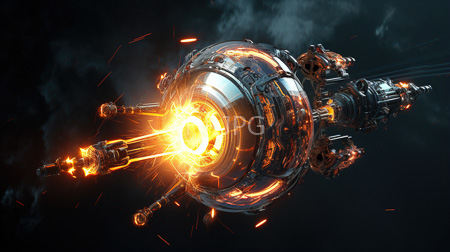 High Resolution: Advanced metallic spacecraft with intricate designs and glowing orange elements emitting bright light download. | HRJPG.com