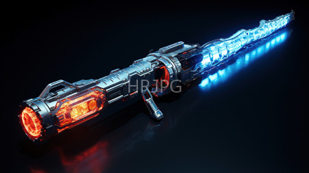 High Resolution: Advanced futuristic flashlight on black reflective surface with metallic silver body and intricate textures download. | HRJPG.com